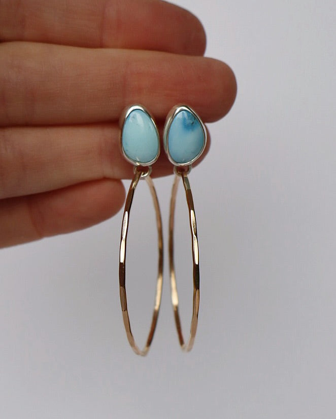Lavender Turquoise with Hammered Gold Hoops