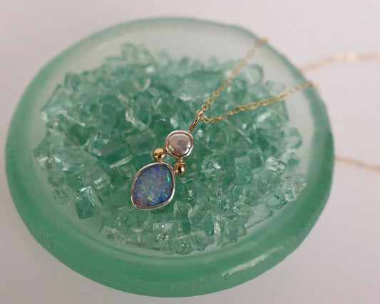 Opal & Mini Pearl Pendant with 10K Gold Granules