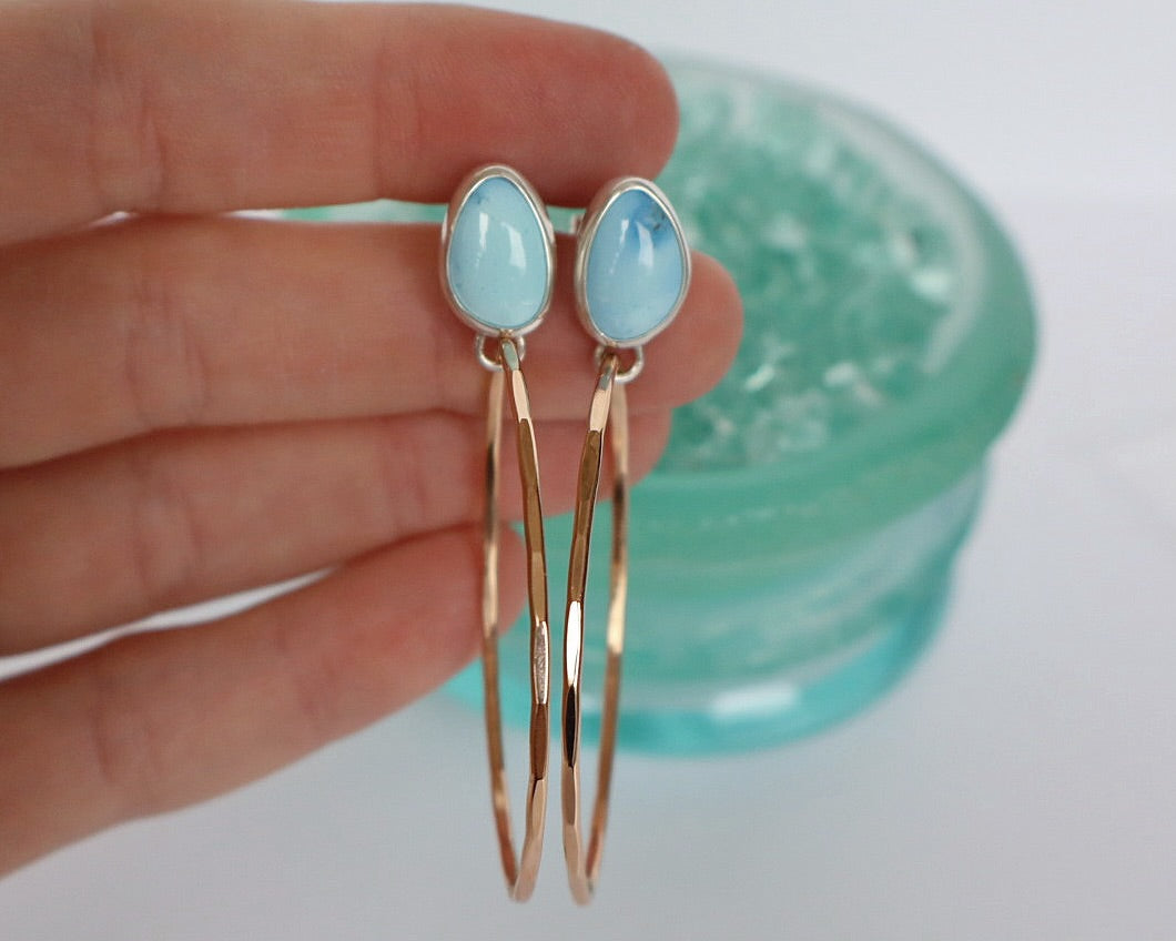 Lavender Turquoise with Hammered Gold Hoops