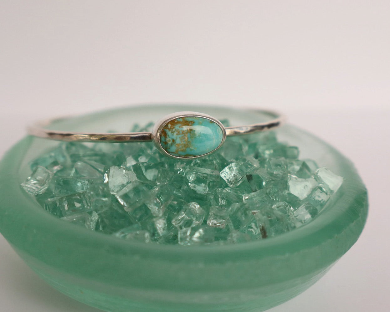 Oval Blue Moon Turquoise Hammered Cuff