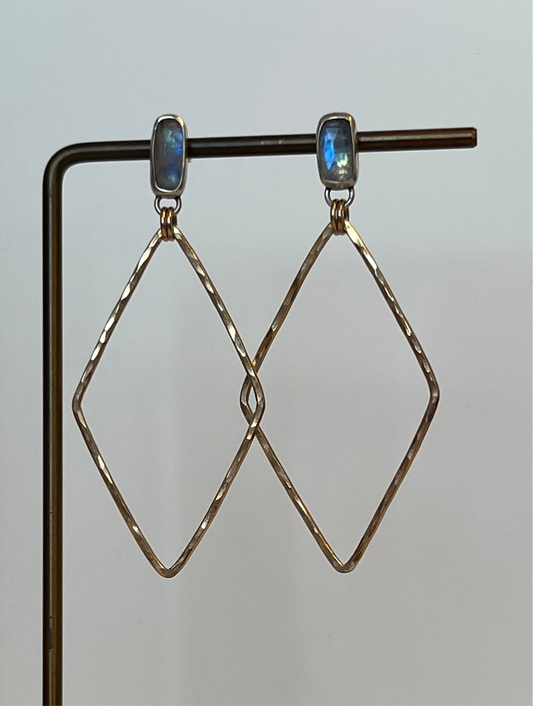 Moonstone + Gold Diamond Stud Earrings