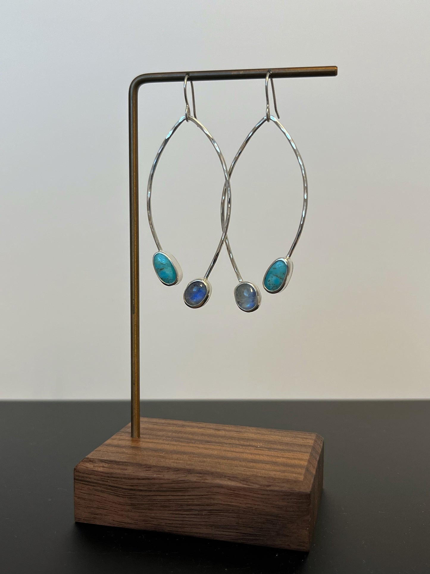 Open Leaf Turquoise & Moonstone Earrings (02)