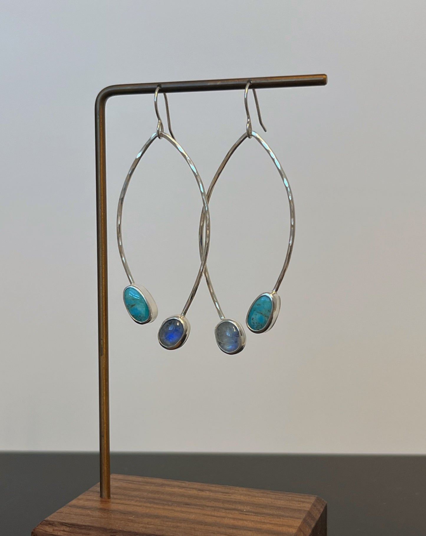 Open Leaf Turquoise & Moonstone Earrings (02)