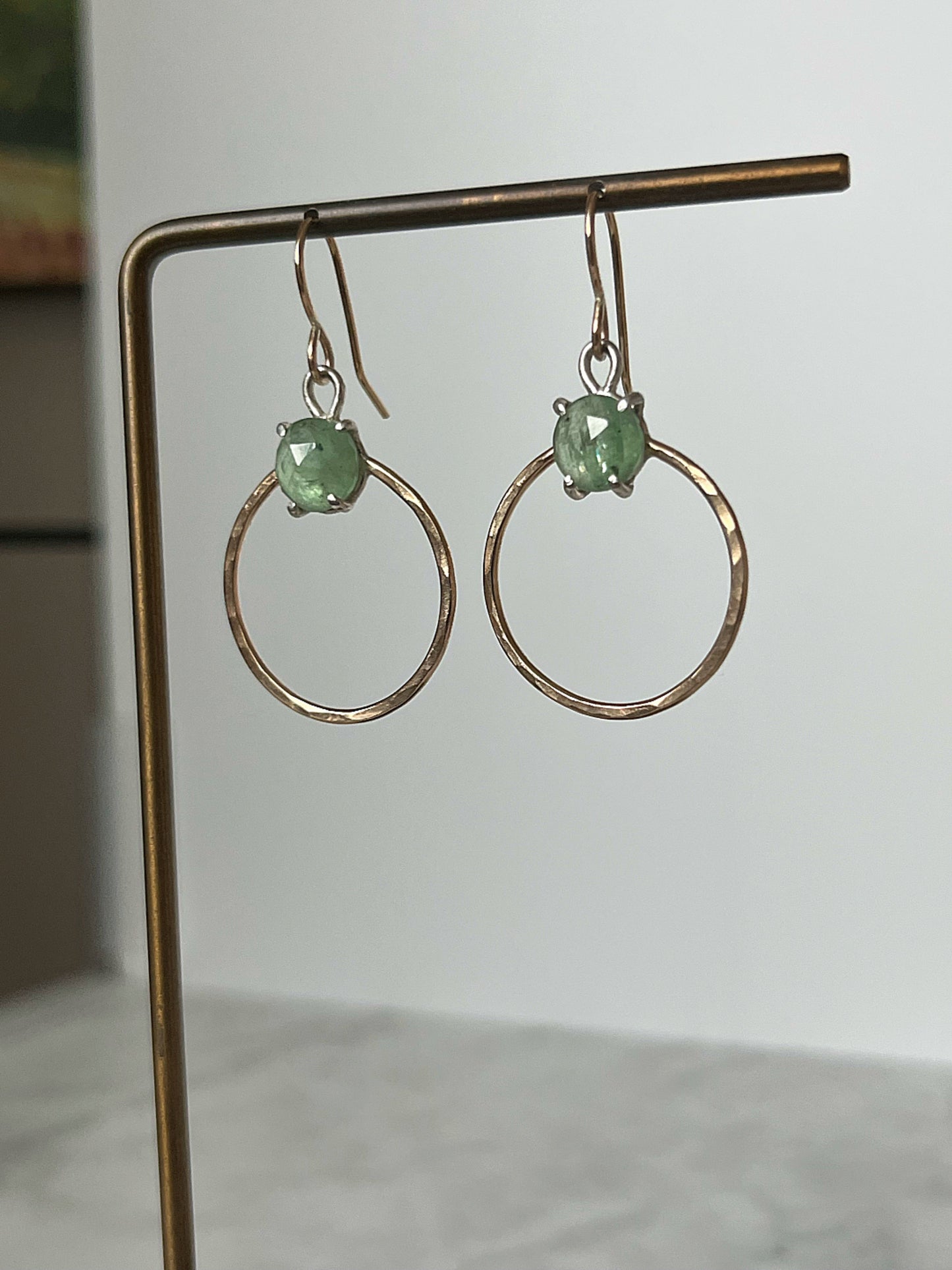 Green Kyanite - Hammered Gold Hoops