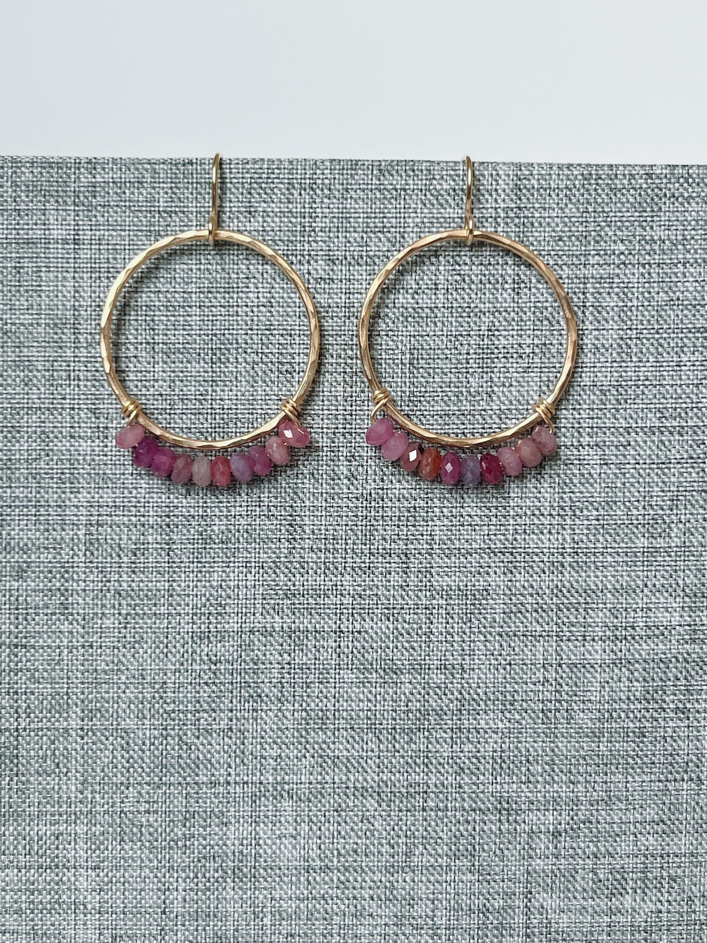 Medium Ruby Hammered Gold Hoops