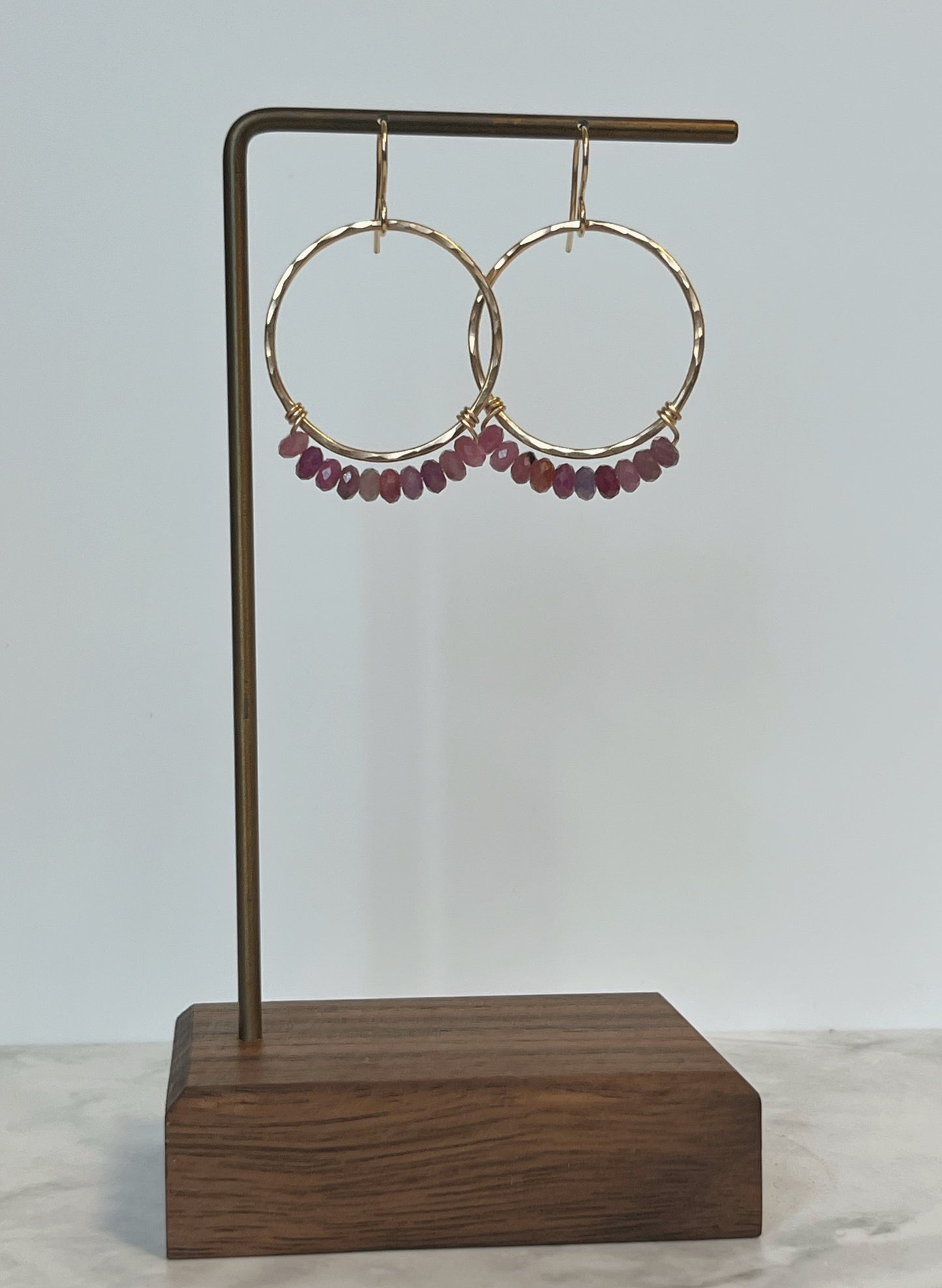 Medium Ruby Hammered Gold Hoops