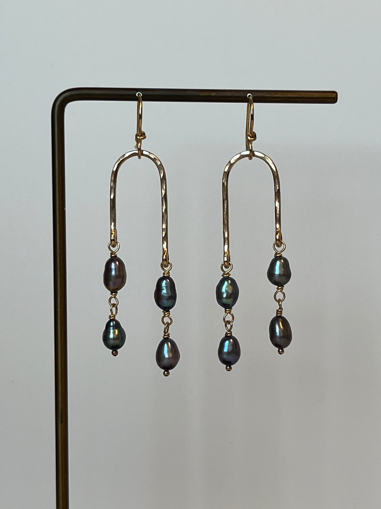 Gold Rainfall Earrings with Peacock Pearls