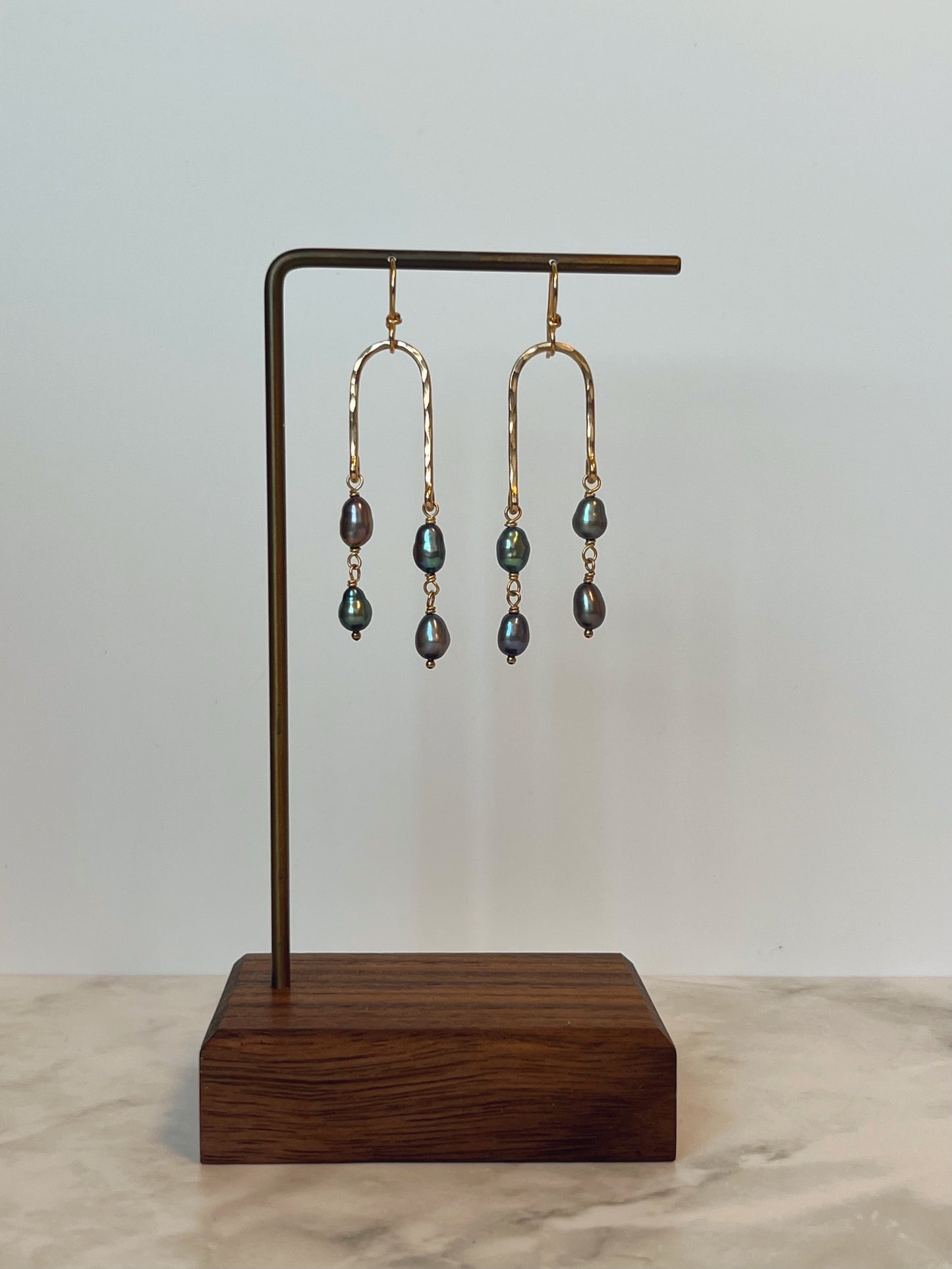 Gold Rainfall Earrings with Peacock Pearls