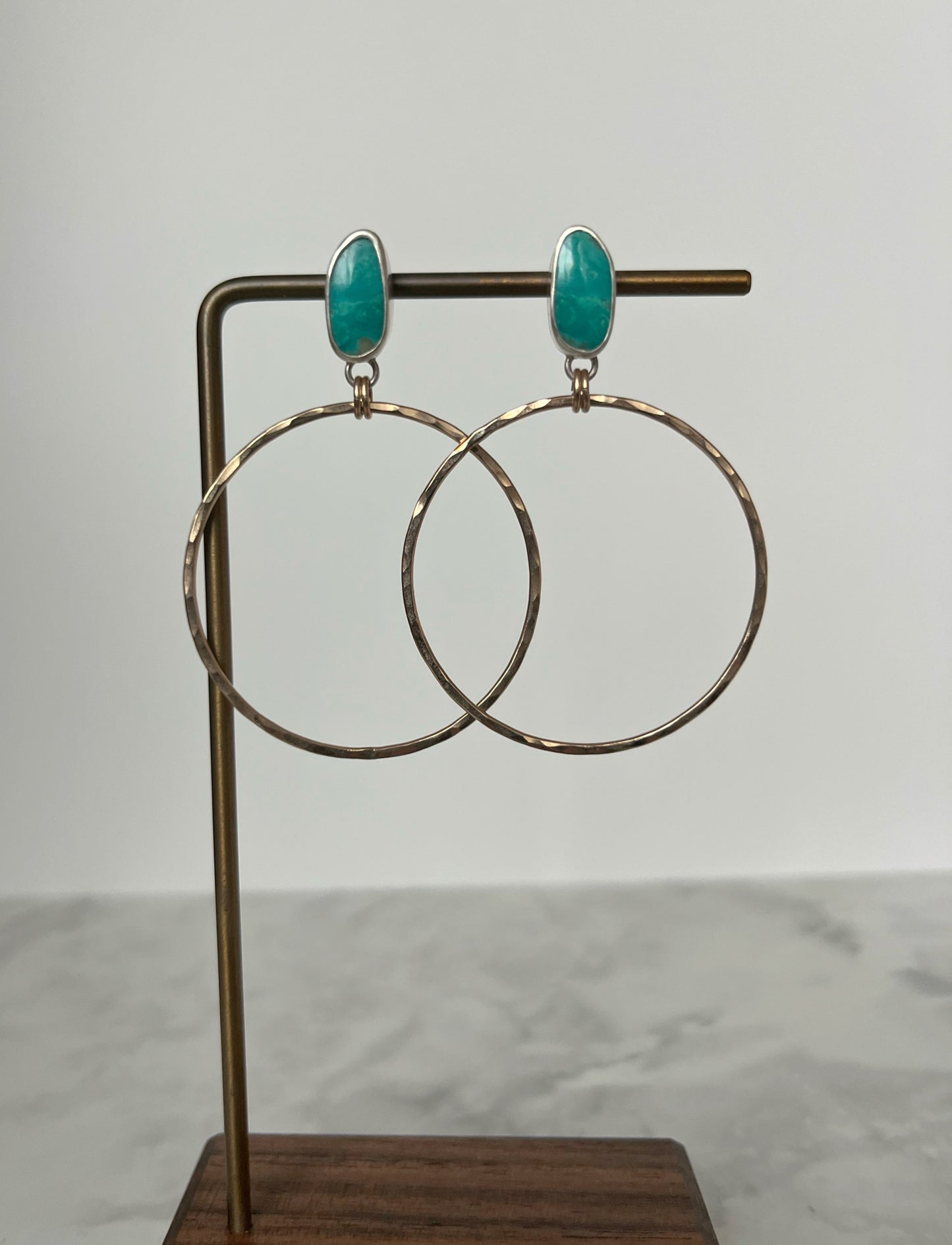 Turquoise Stud -Gold Hammer Hoops