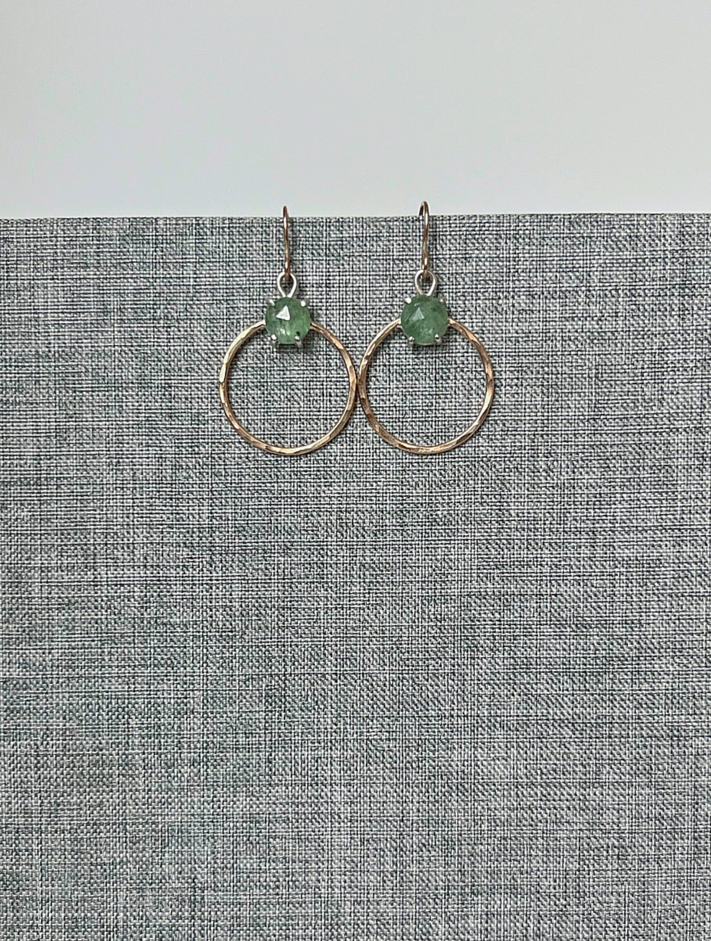 Green Kyanite - Hammered Gold Hoops