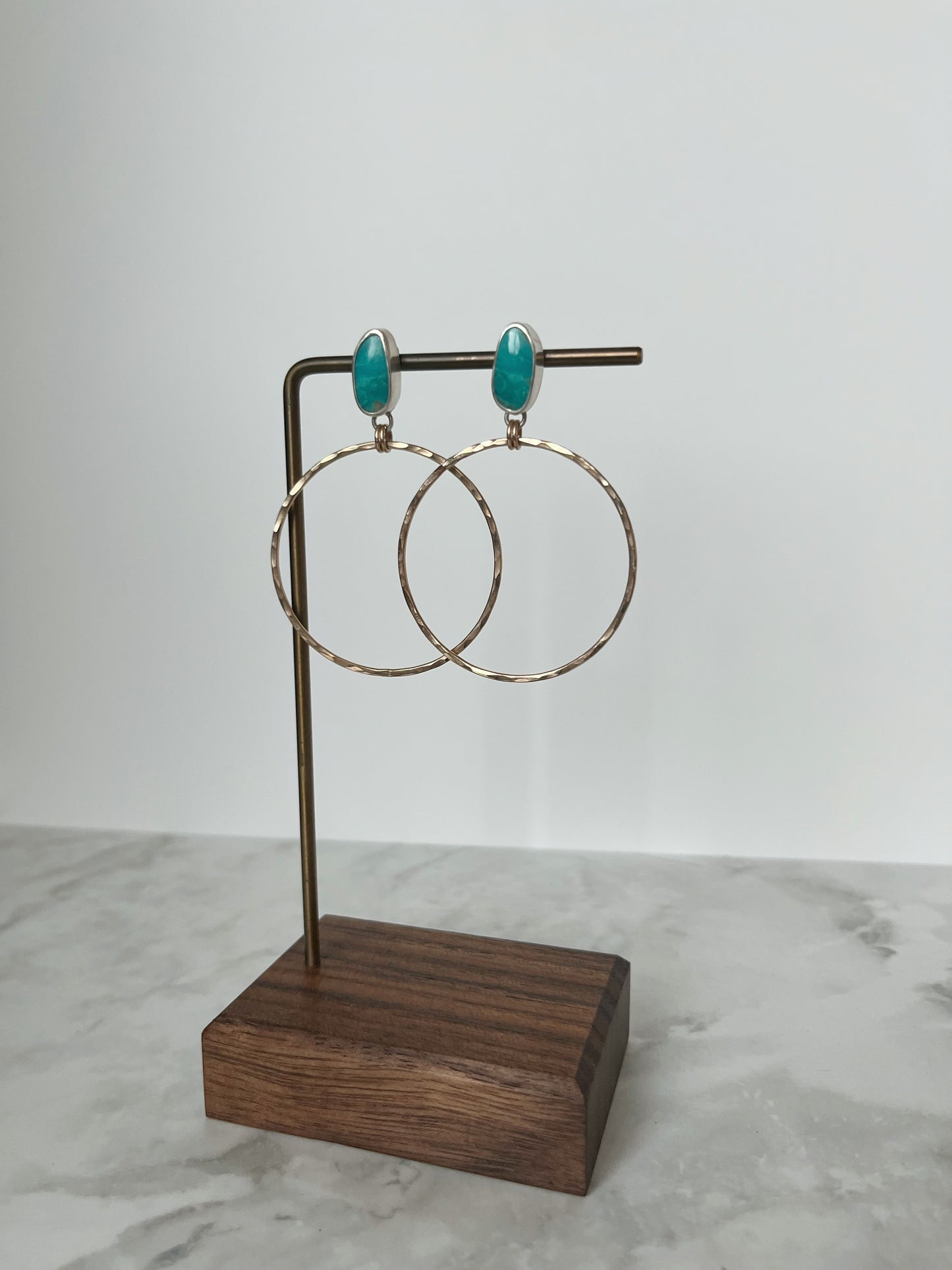 Turquoise Stud -Gold Hammer Hoops