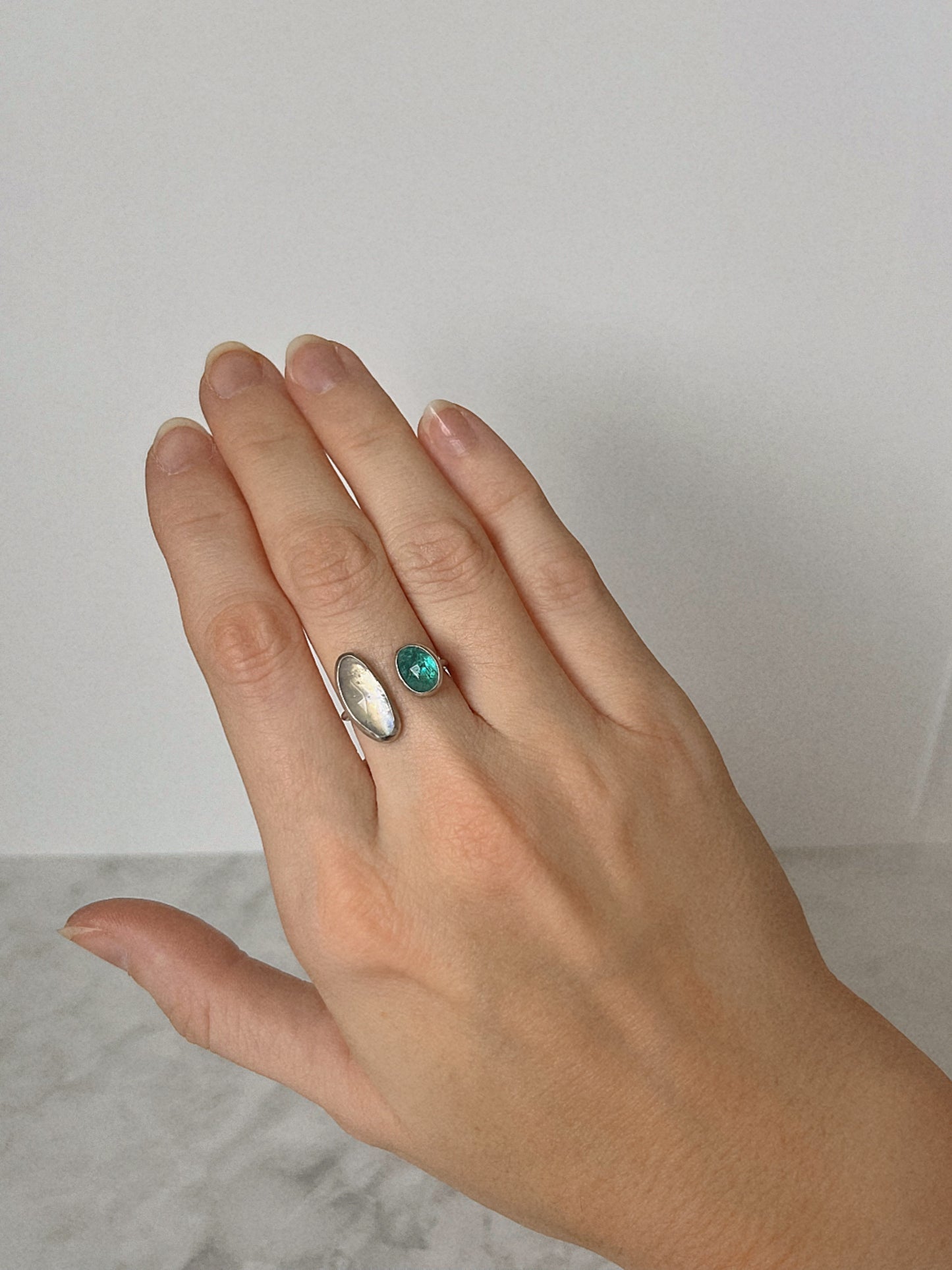 Apatite + Moonstone Open Ring