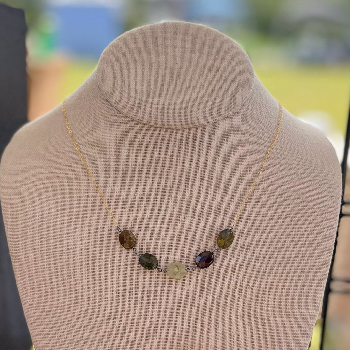 Green Garnet + Gold Necklace