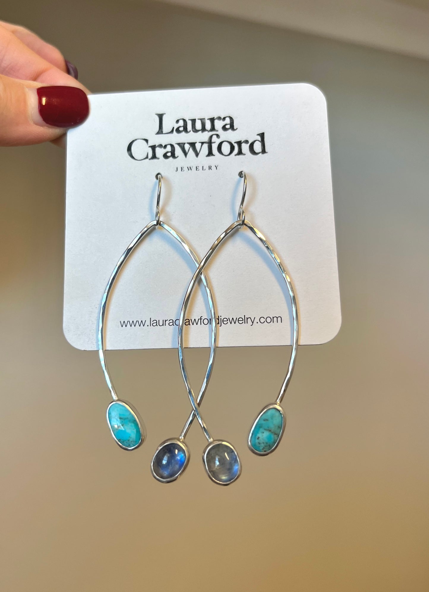 Open Leaf Turquoise & Moonstone Earrings (02)