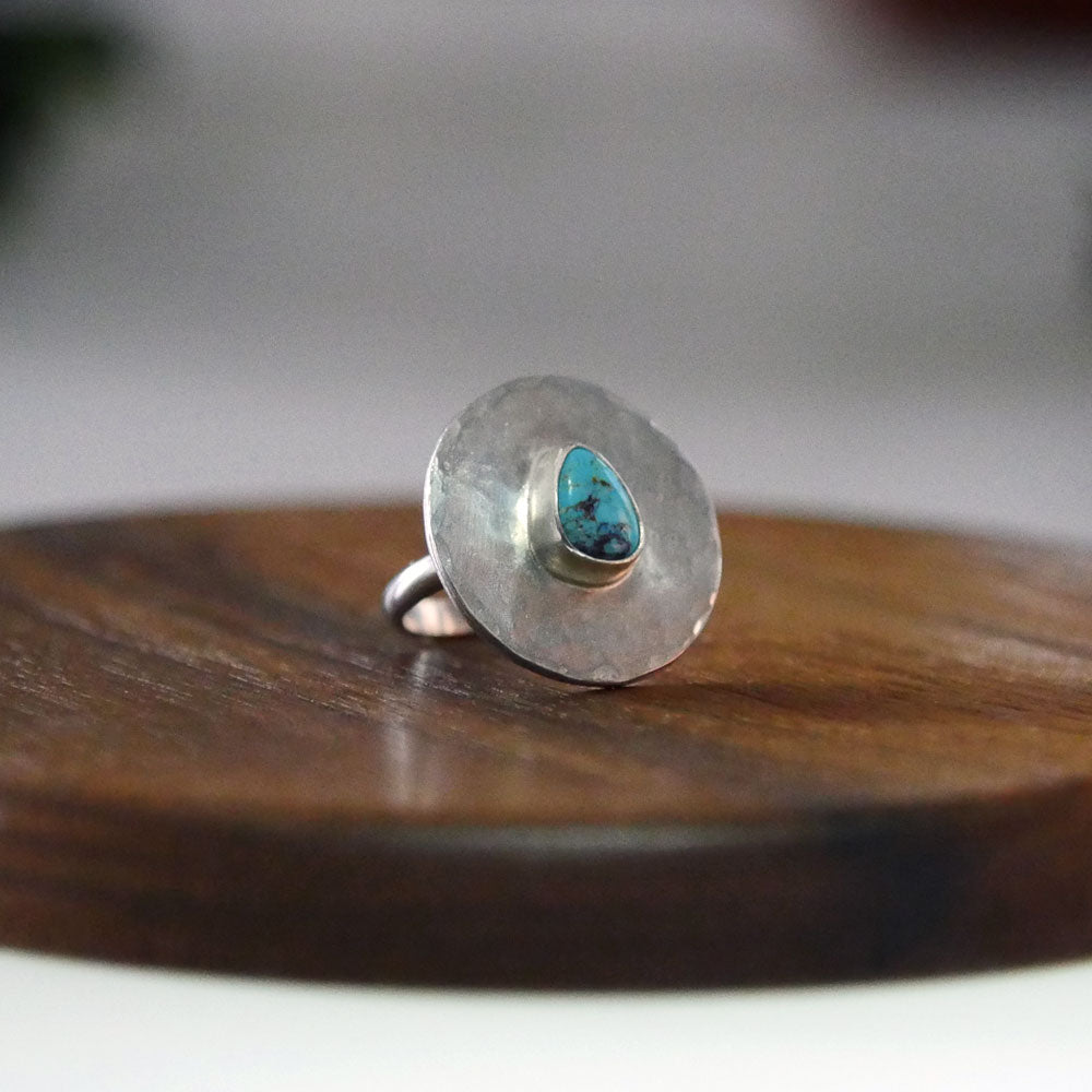 Hammered Silver Ring with Royston Turquoise - Size 6