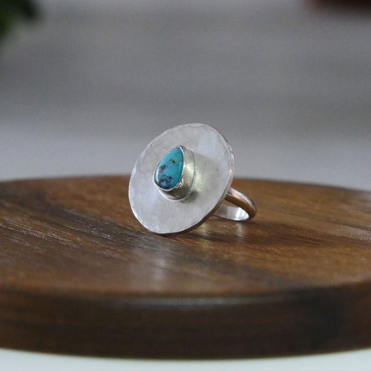 Hammered Silver Ring with Royston Turquoise - Size 6