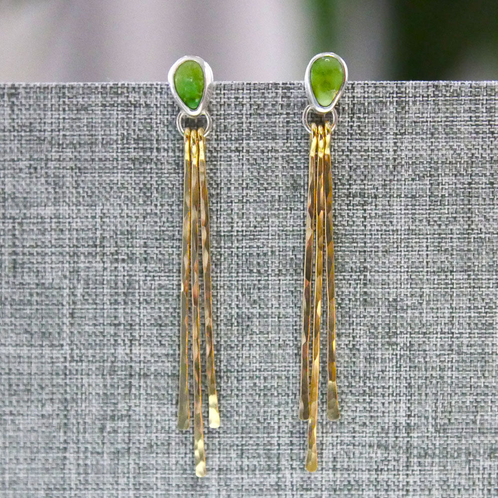 Sonoran Lime Turquoise & Gold Fringe Earrings