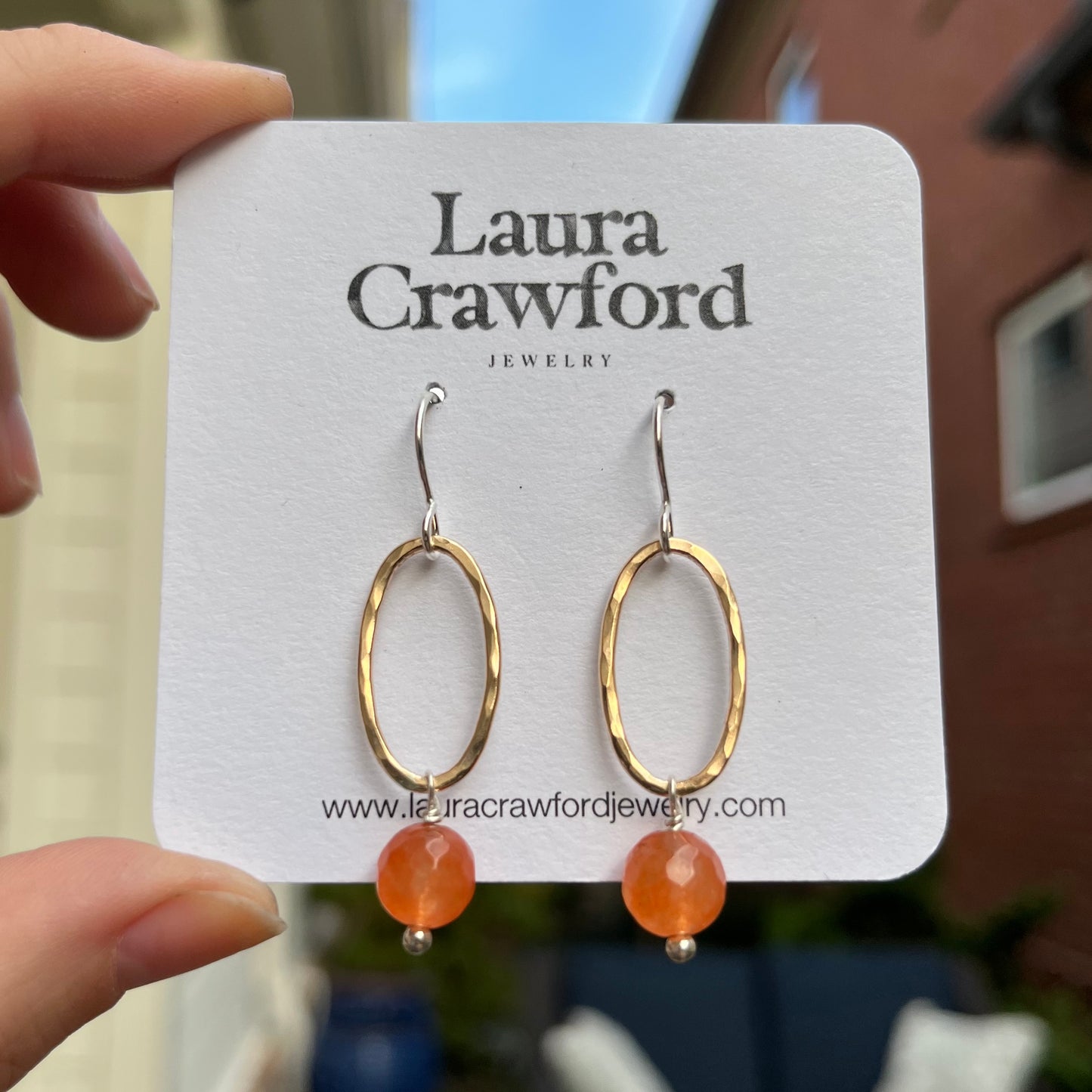 Gold Hammered Ovals - Orange