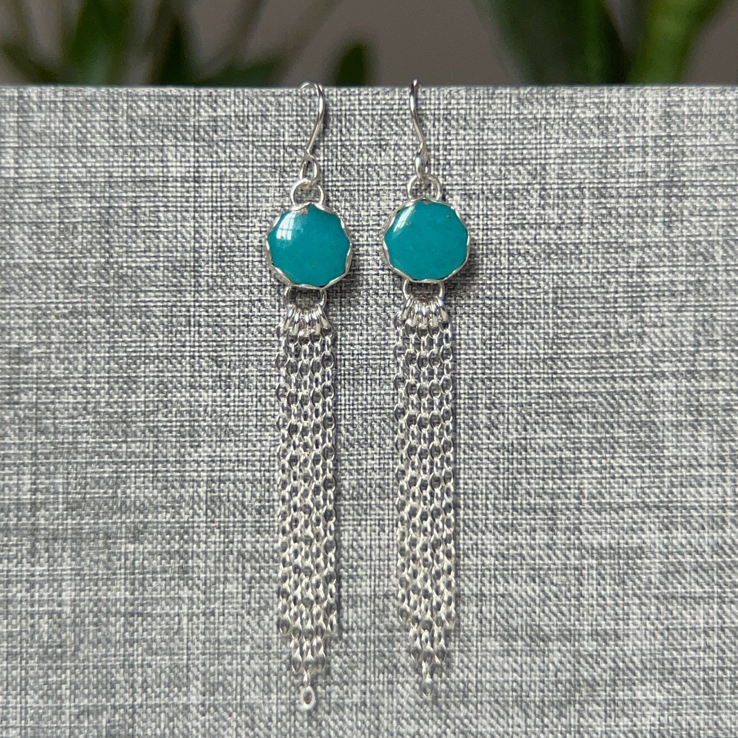 Scalloped Kingman Turquoise Fringe Earrings