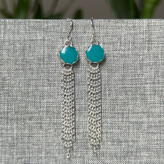 Scalloped Kingman Turquoise Fringe Earrings