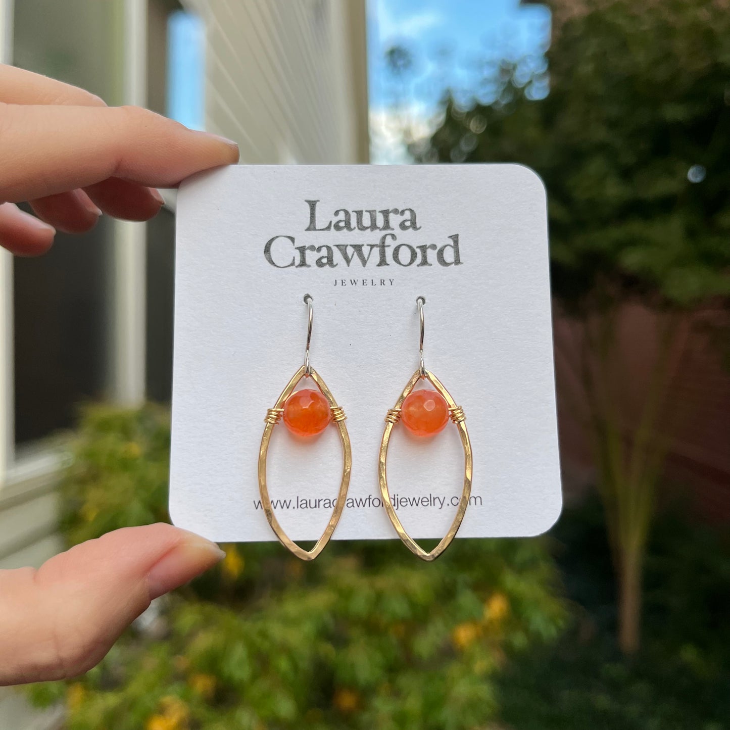 Gold Hammered Petal Earring - Orange