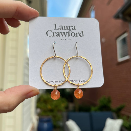 Gold Hammered Hoops - Orange