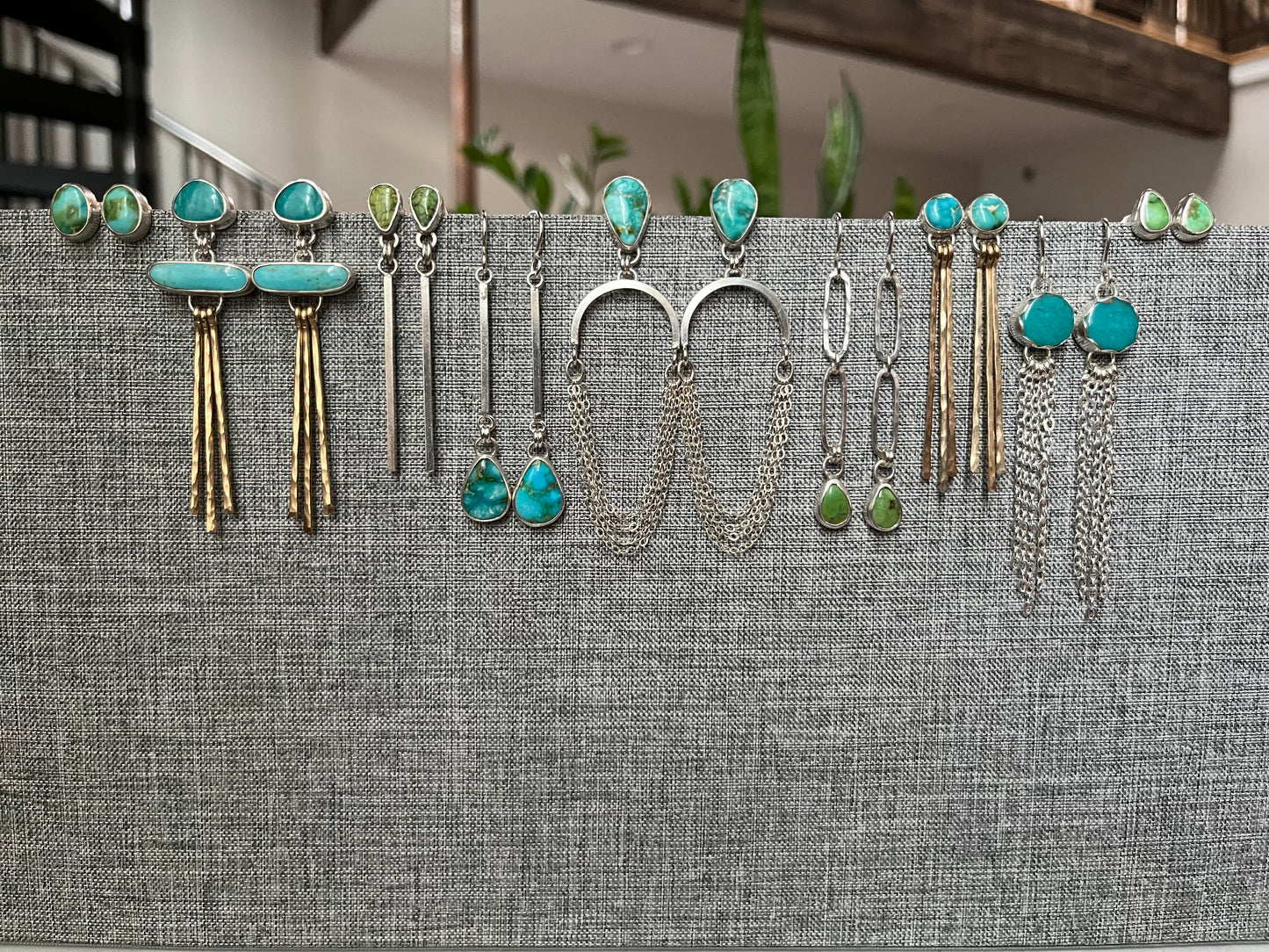 Kingman Turquoise Gold Fringe Earrings