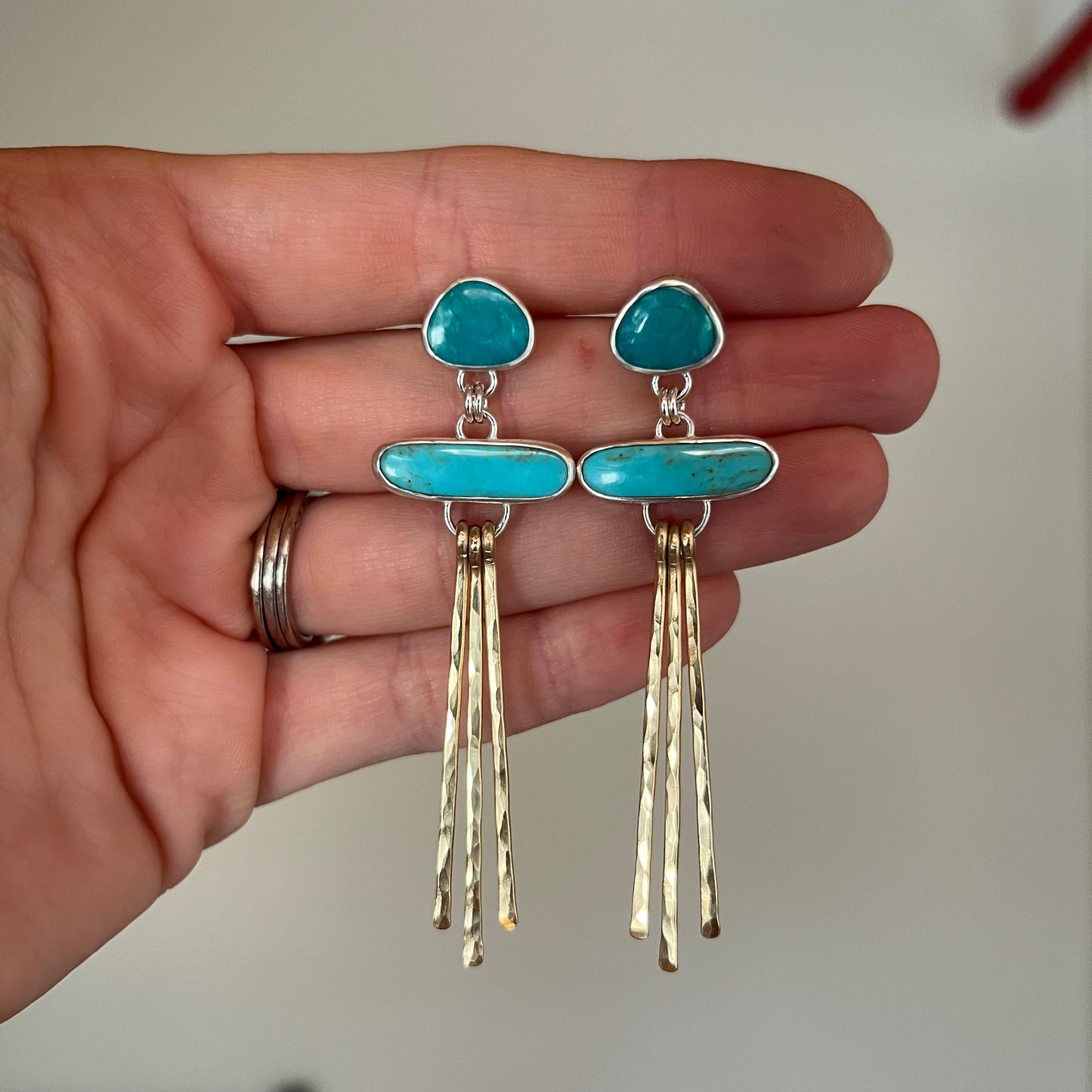 Kingman Turquoise Gold Fringe Earrings