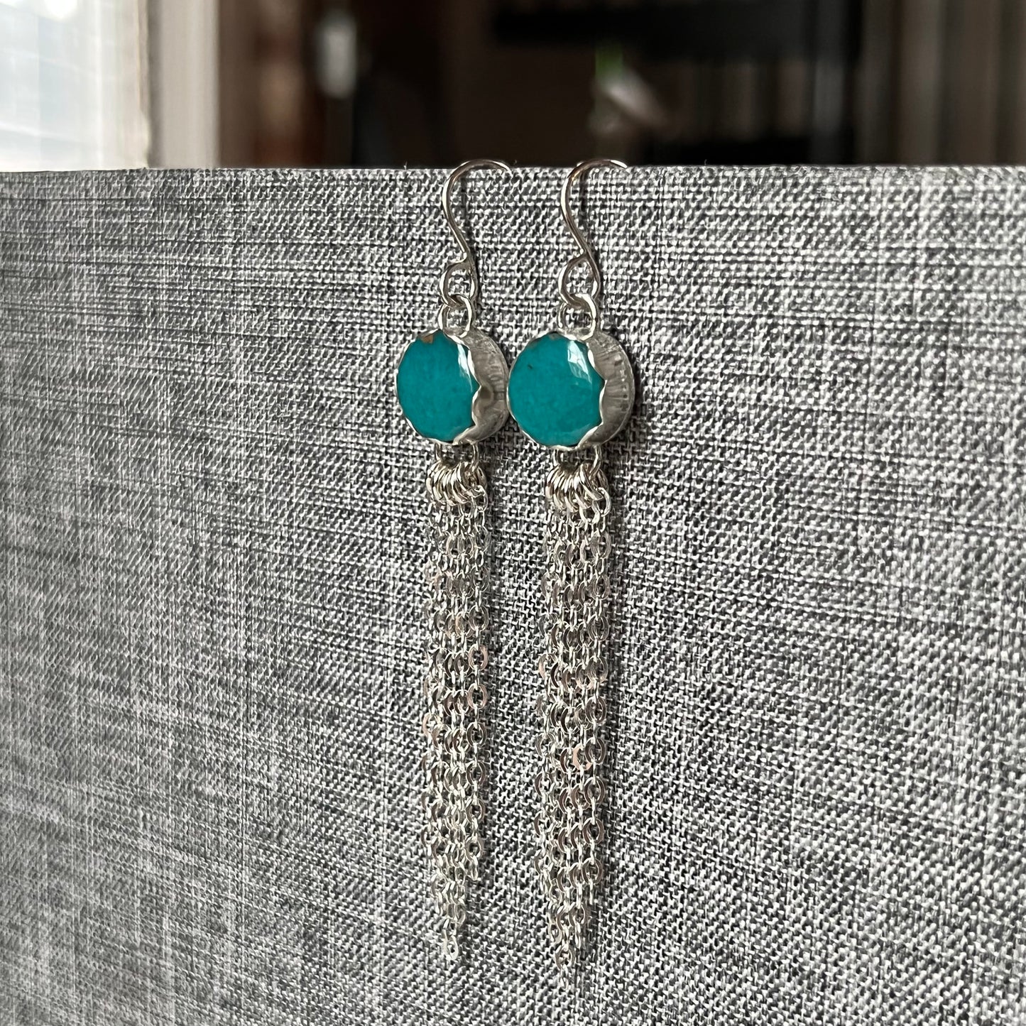 Scalloped Kingman Turquoise Fringe Earrings