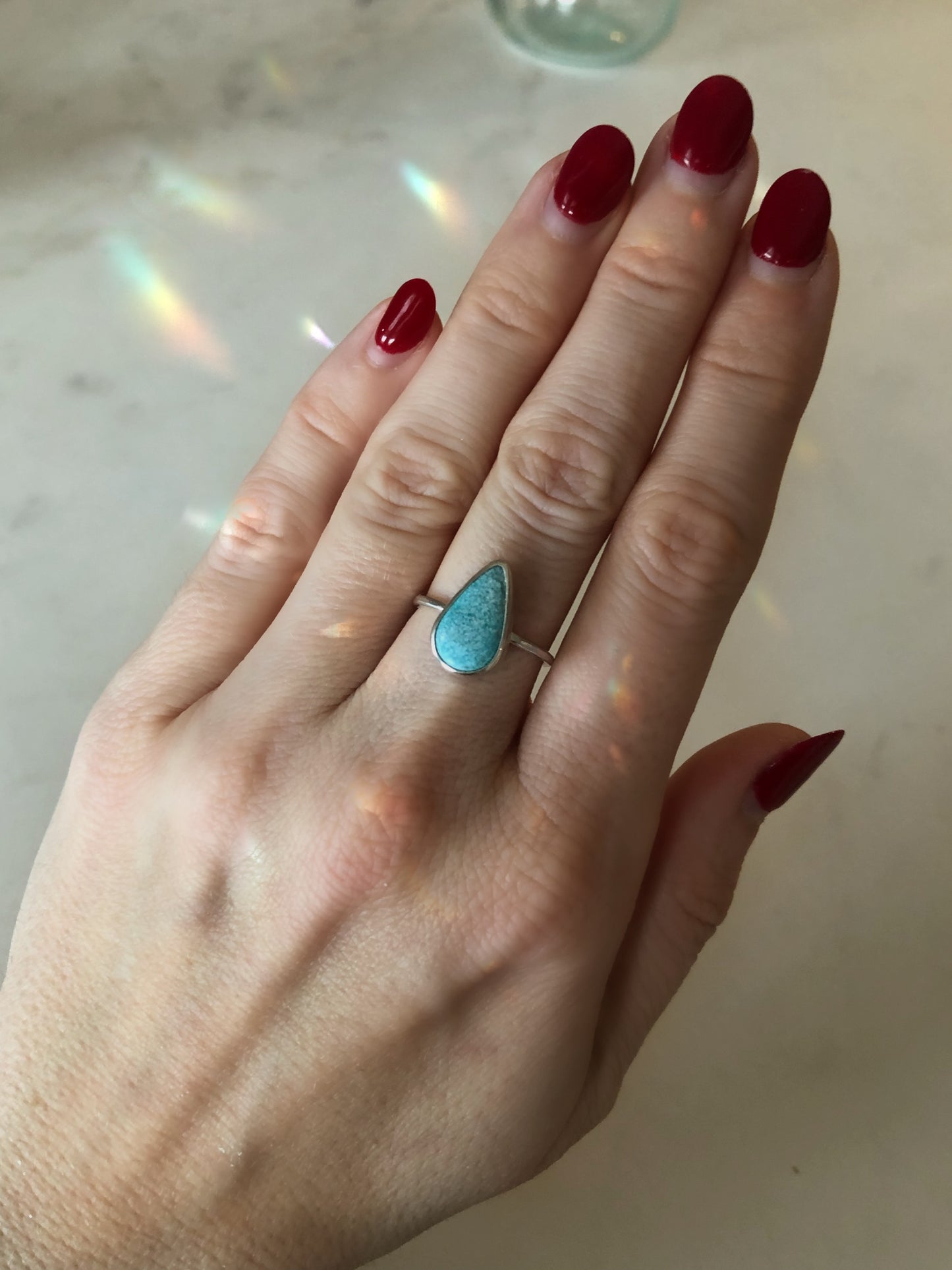 Petite Pear Turquoise Ring - Size 6